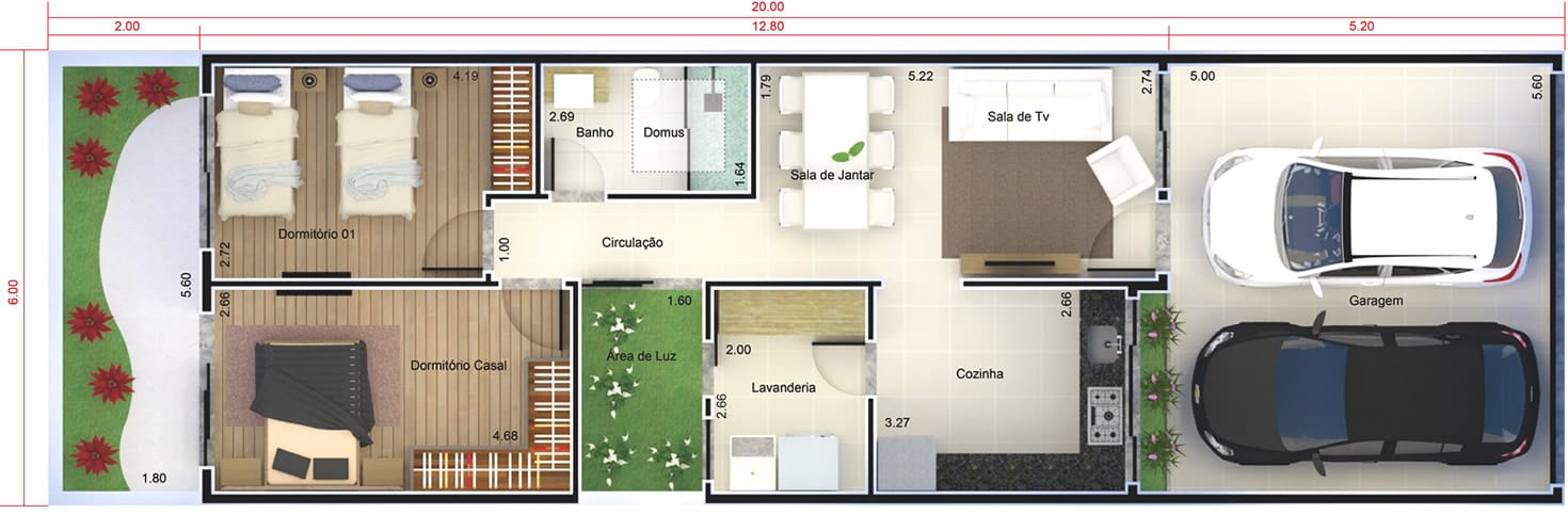 Small and modern house plan6x20
