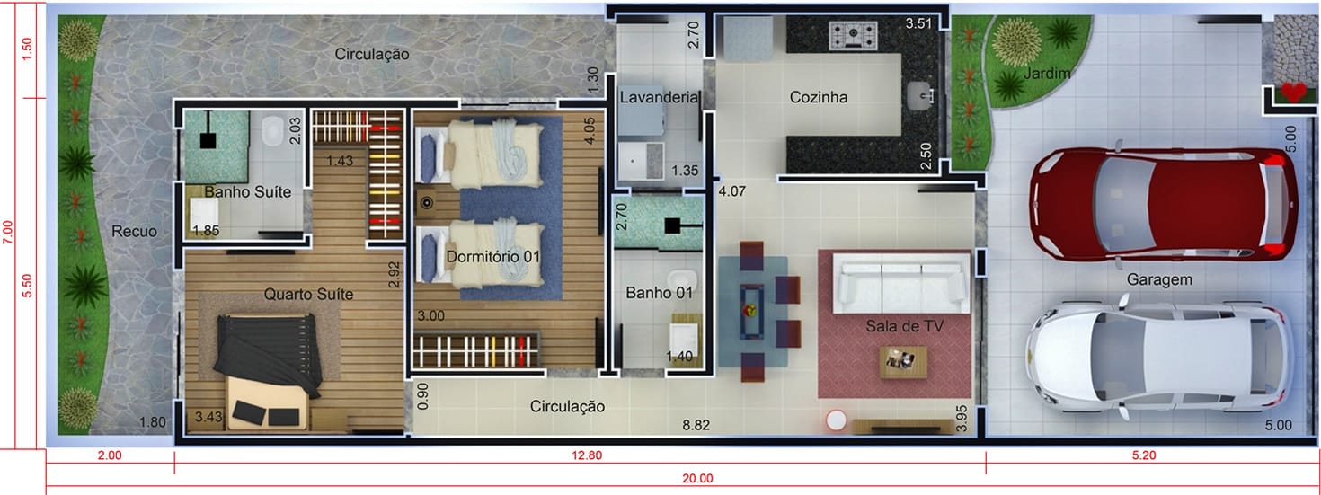 House plan for land of 7x20 meters7x20