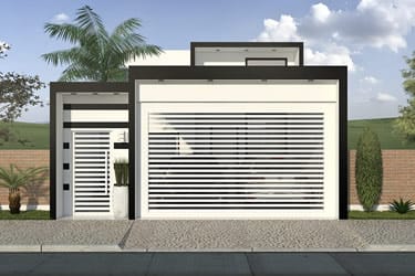 House plan with black and white facade