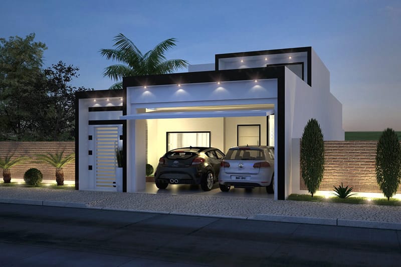 House plan with black and white facade