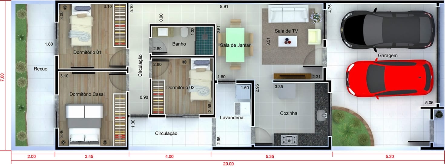 House plan with black and white facade7x20