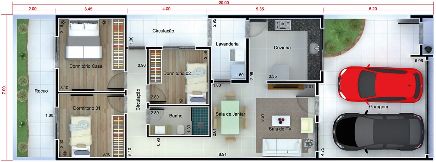 House plan with black and white facade7x20
