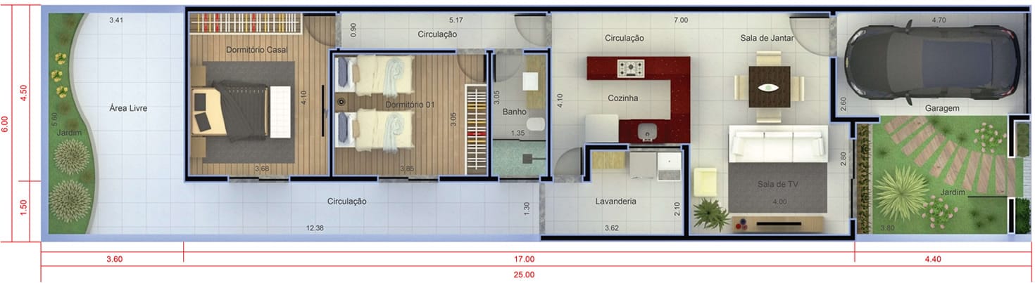 House plan with 2 bedrooms6x25
