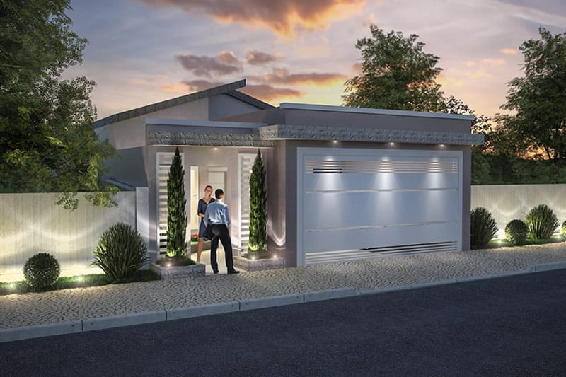 House plan with kitchen in front