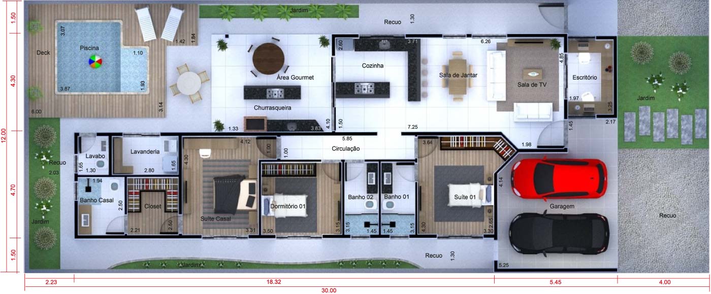 Ground floor house plan with office12x30