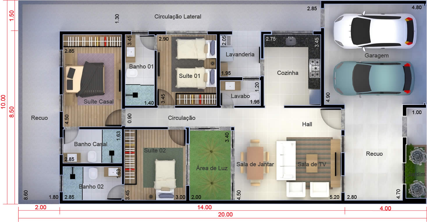 Single storey house with 3 suites10x20