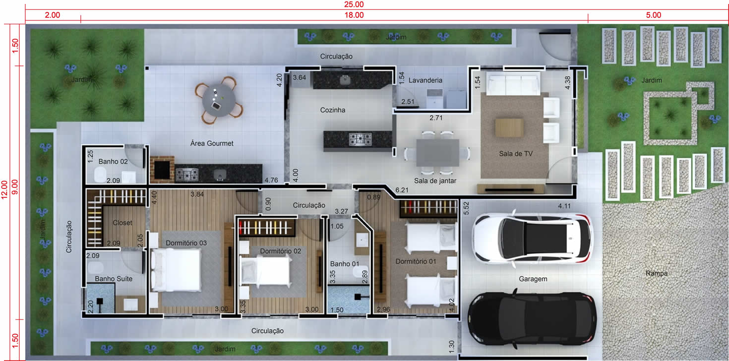 House plan with integrated kitchen12x25