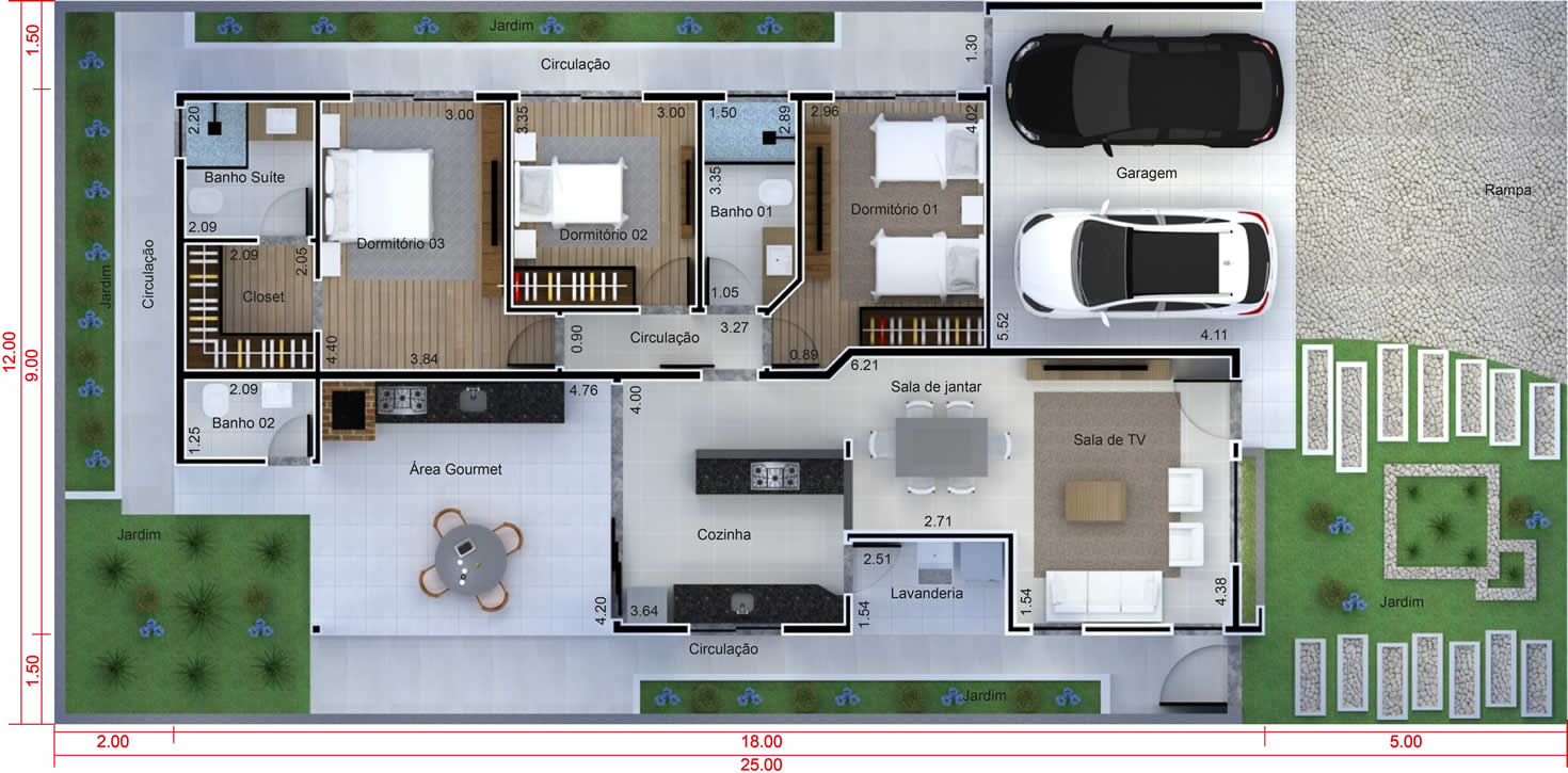 House plan with integrated kitchen12x25
