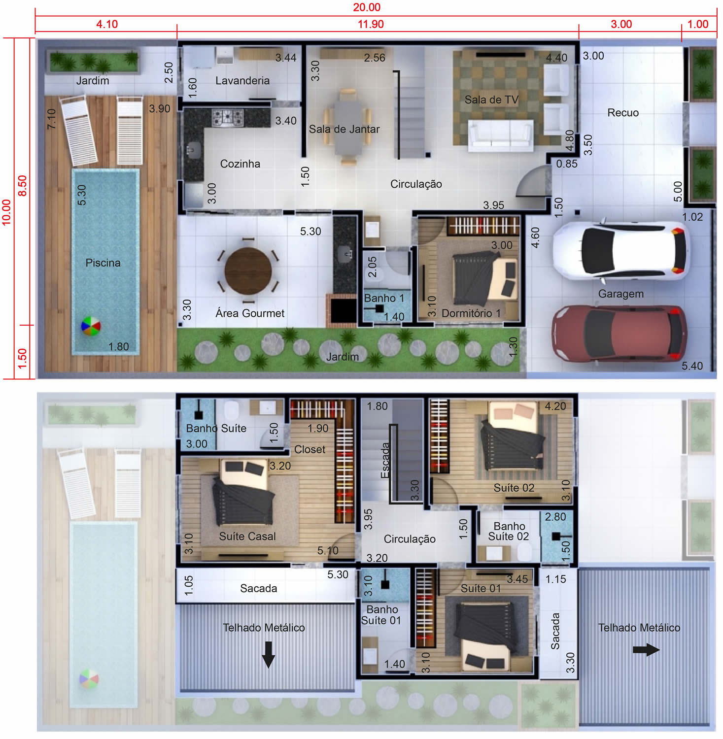 Floor plan with 4 bedrooms10x20