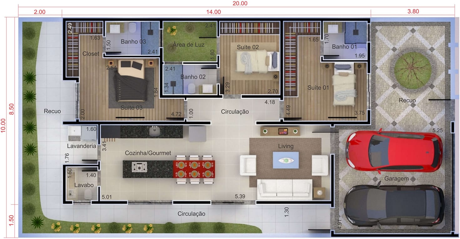 Single storey house with 3 suites10x20