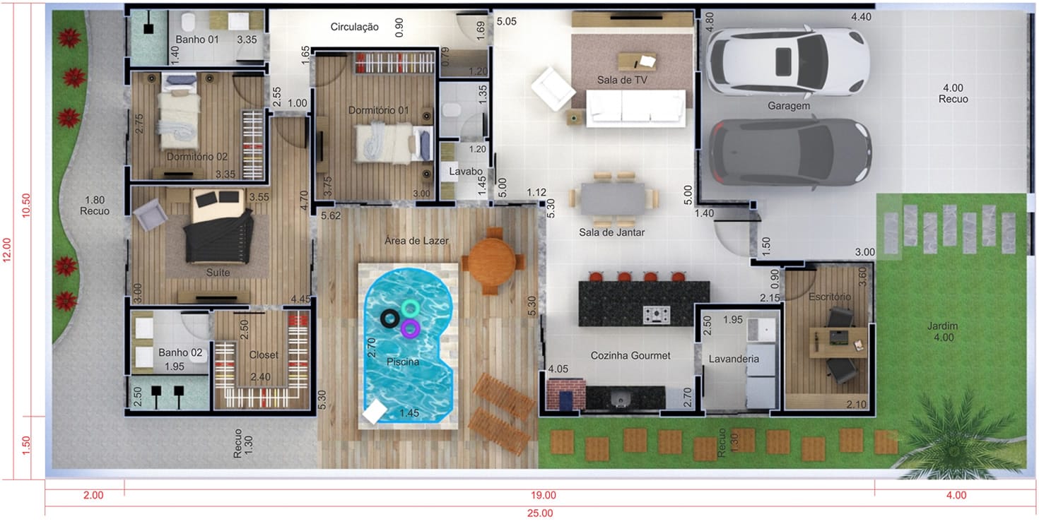Ground floor house with swimming pool12x25