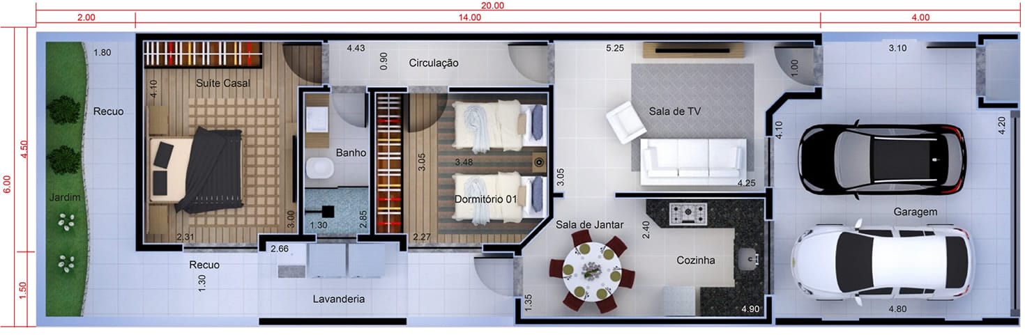 House plan with kitchen closed6x20