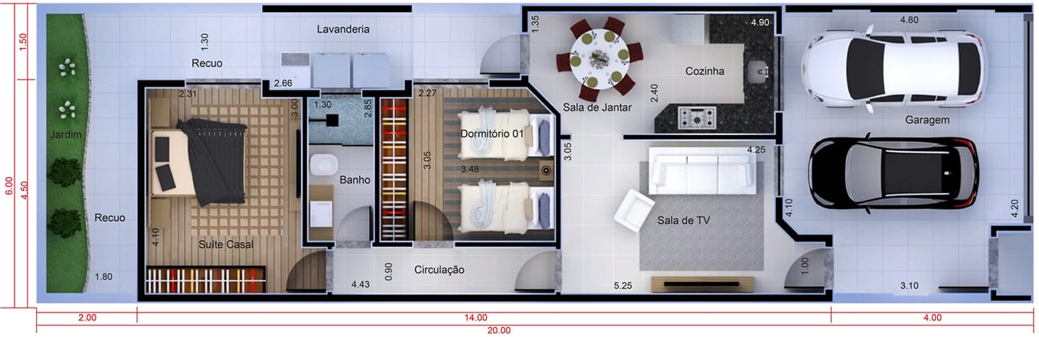House plan with kitchen closed6x20